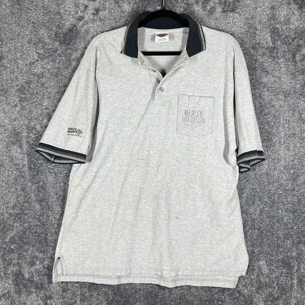 Harley-Davidson Polo Shirt Mens XL Gray Pocket Logo Made In USA Casual